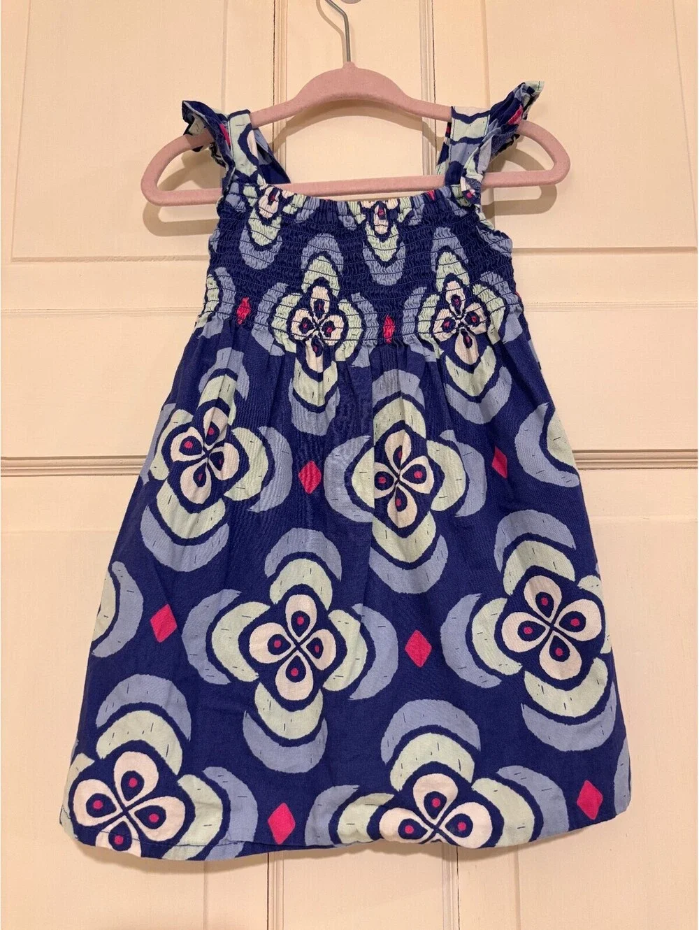 Gymboree Girls Smocked Floral Cotton Sundress Navy 18-24 Months
